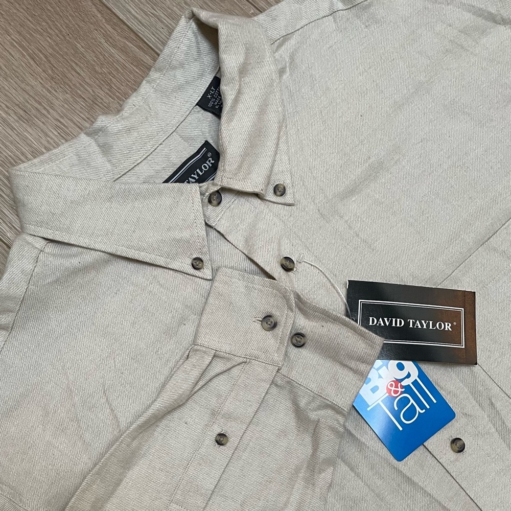 NWT David Taylor (Sears) Mens Long Sleeve Casual Tan SOFT Button Up Shirt XLT
